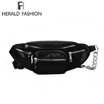 

Herald Fashion Women Waist Bag Casual PU Leather Chain Shoulder Bags Zipper Chest Waist Bags Travel Chest Bag Fanny Waist Pack