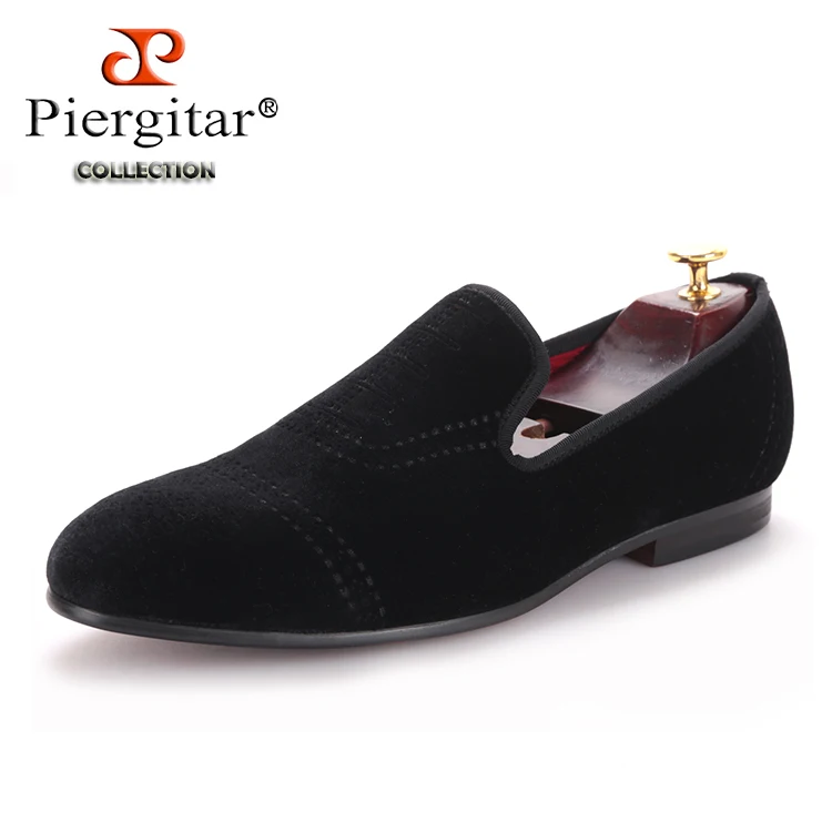 Piergitar/Новая Стильная мужская бархатная обувь в стиле Буллок модные повседневные мужские лоферы на плоской подошве, размеры США 4-17 - Цвет: Черный