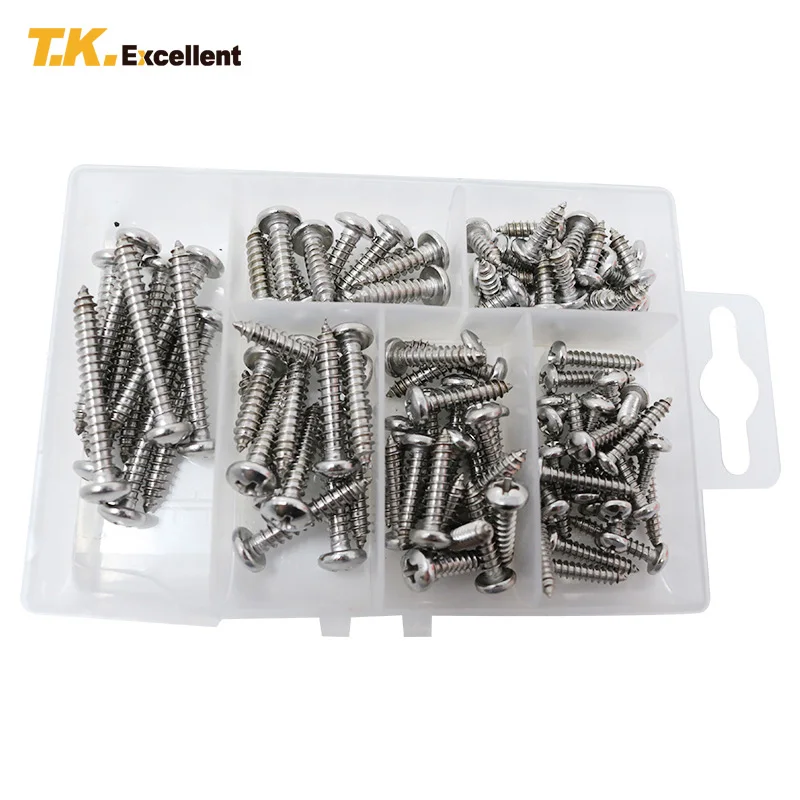 

T.K.EXCELLENT Head Phillips Self Tapping Sheet Screws Kit for Woodworking 304 Stainless Steel Small Six Grid Screws Pan 84 Pcs