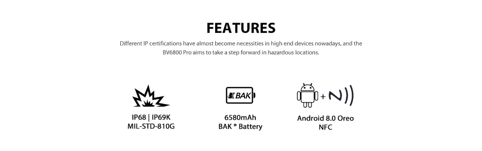 Blackview BV6800 Pro IP68 водонепроницаемый, для смартфонов на базе Android 4 Гб+ 64 Гб 5," 18:9 4G lte мобильный телефон 16MP 6580 мАч NFC Беспроводное зарядное устройство