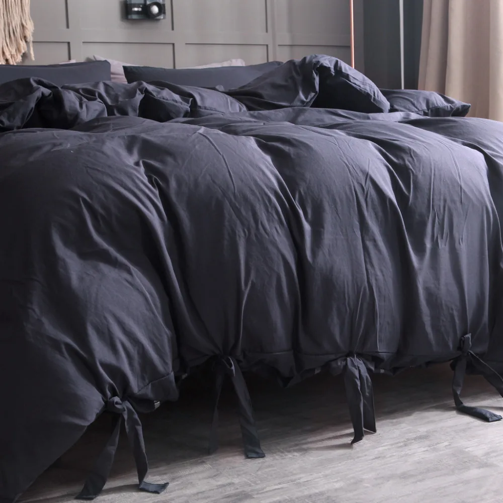 

NEW Black Solid Color Washed Cotton Duvet Cover Set 3 Piece Natural Ultra Soft Modern Style Easy Care Bedding Set High grade