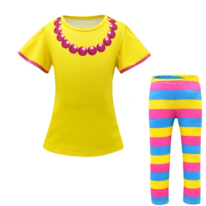 

MUABABY Cartoon Girls T-Shirt and Rainbow Pants 2 Packs Children Swing Flared Fancy Dress Clothes Set Kids Girl Nancy Costume