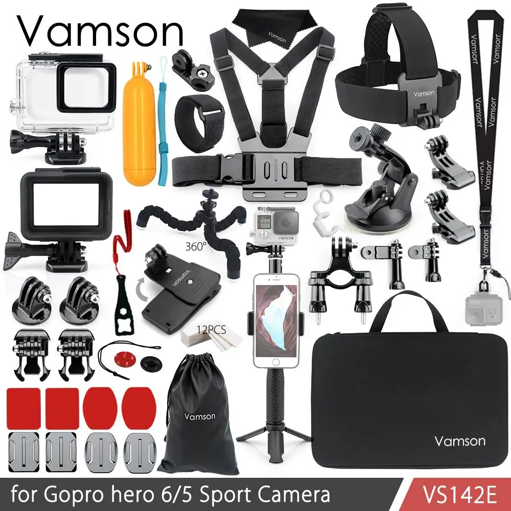 Vamson для Gopro Hero 7 6 5, комплект аксессуаров, водонепроницаемый чехол, рамка, адаптер, плавающий поплавок для камеры Go pro Hero 6 5 VS142