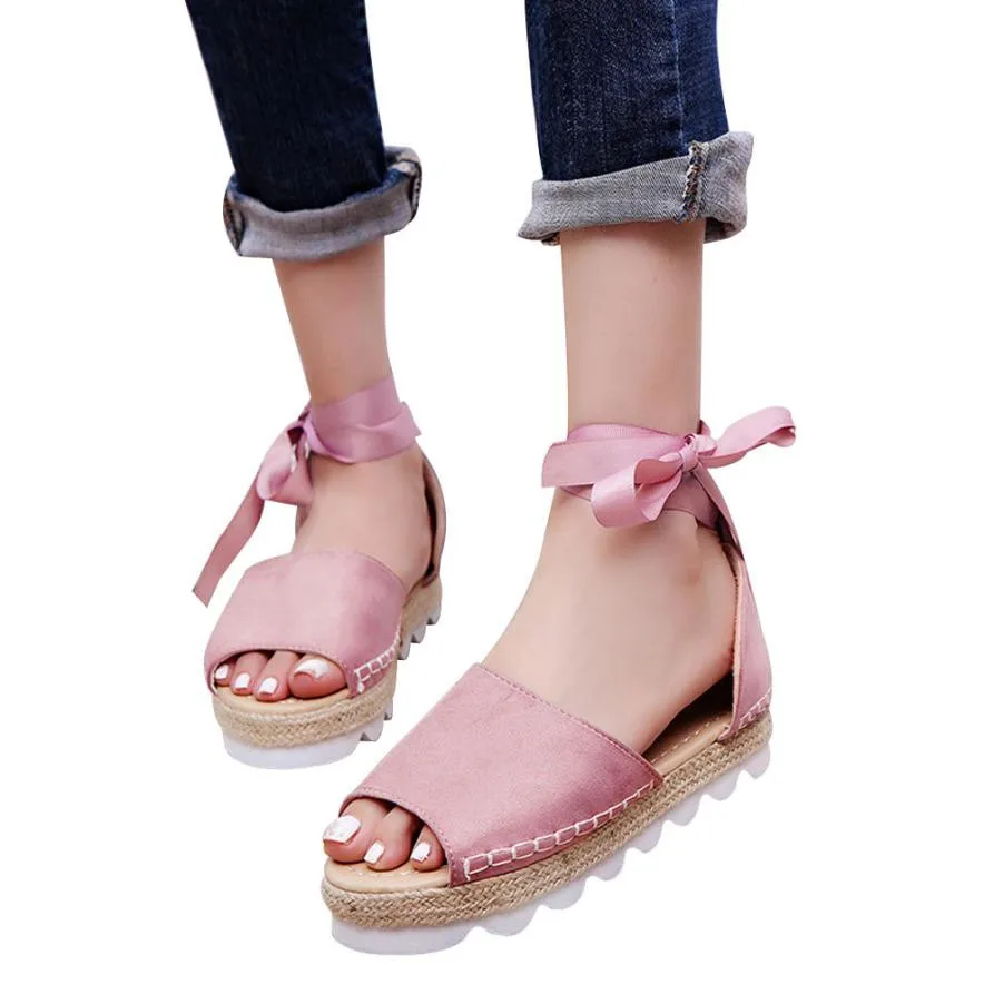 

zapatos mujer Summer Sandals Women Flats Ladies Shoes Woman Ankle Strap Wedding chaussure femme 2018 Lace Up Size 34-43 Newest