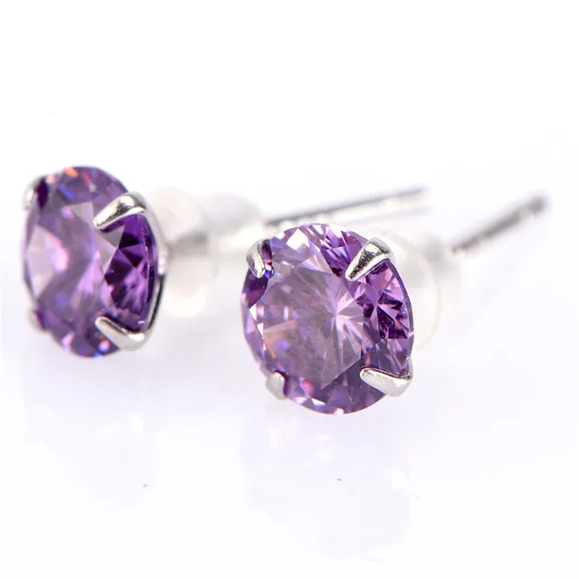 Fashion Purple Rhinestones Stud Earrings Purple Color Earings For Women