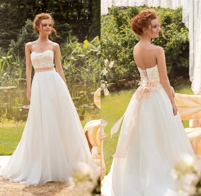 Low Price Chiffon Beach Wedding Dress 2017 Strapless Lace Up Back A Low Price Chiffon Beach Wedding Dress 2017 Strapless Lace Up Back A Line Liques Bridal Gown