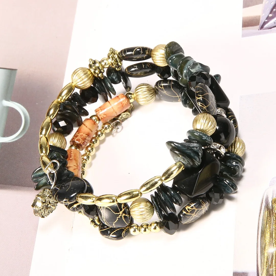 Multilayer Beads Charm Bracelets Shellhard Ethnic Tibet Imitation Natural Stone Bracelets Bangles For Women Bohemia Jewelry Gift