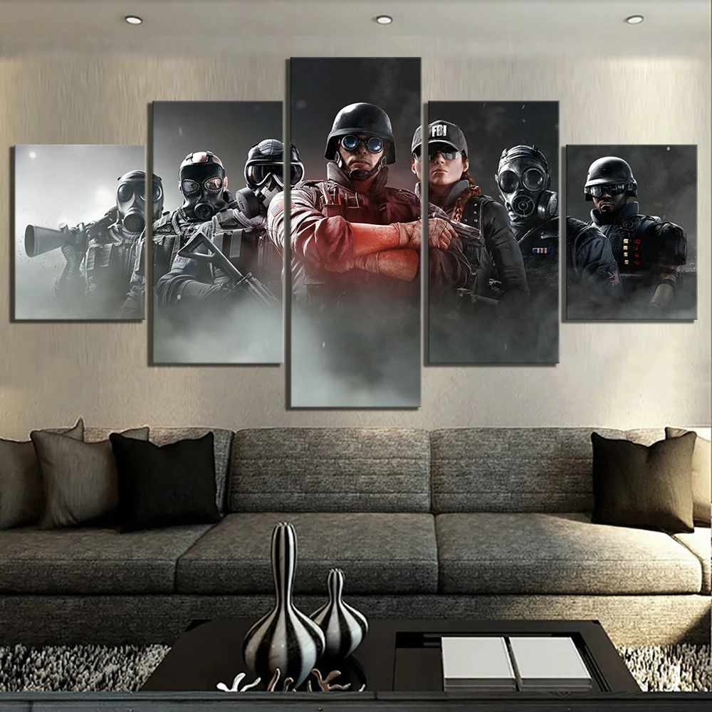 

With Frame 5 Piece Tom Clancy's Rainbow Six Siege Game Poster Pictures Canvas Paintings Wall Art for Home Decor