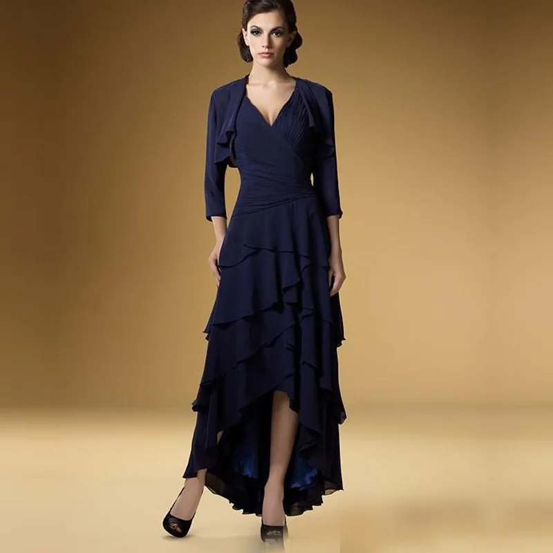 Mother of the bride dress 2017 Navy Blue Chiffon With evening Jackets