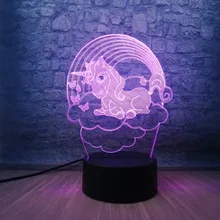 Креативный 3D мультяшный милый Единорог 7 цветов градиентный Ночной светильник, настольная лампа для маленькой девочки, декор для детской комнаты, подарок на Рождество, день рождения, праздник