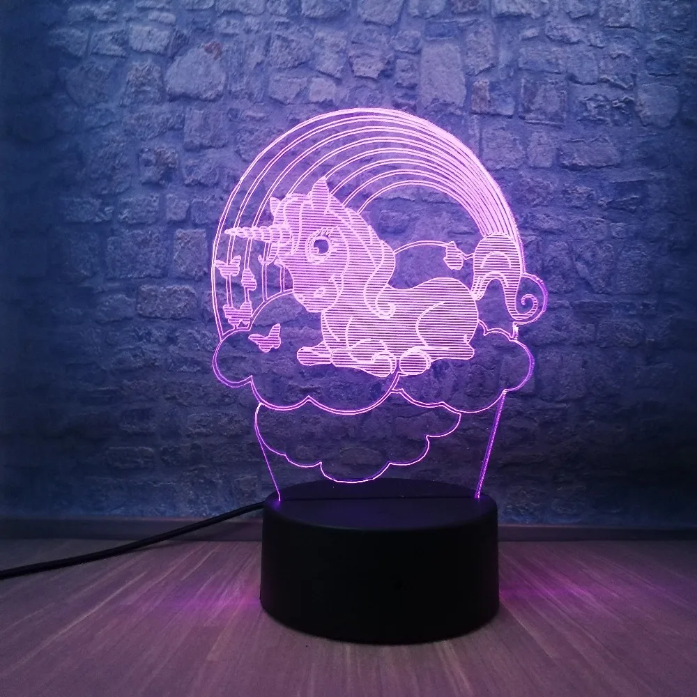 Креативный 3D мультяшный милый Единорог 7 цветов градиентный Ночной светильник