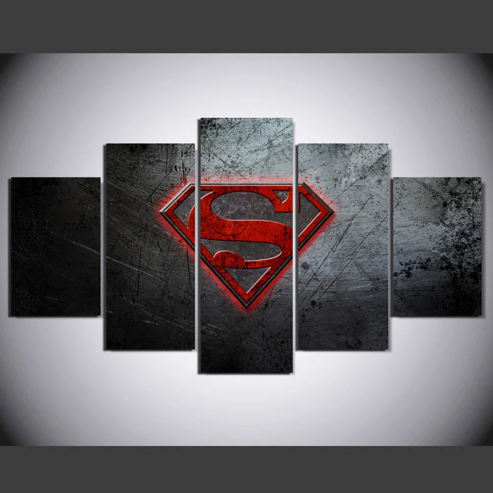 5 Panel Modern Abstract Superman Logo Wall Art Picture Home Decoration