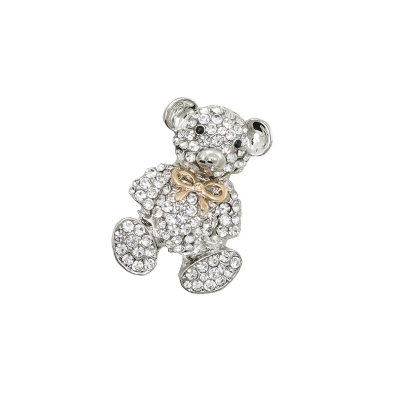 

Rhinestone Little Bear Brooches Cute Bow Tie Animal Pin Russia Girl Gift