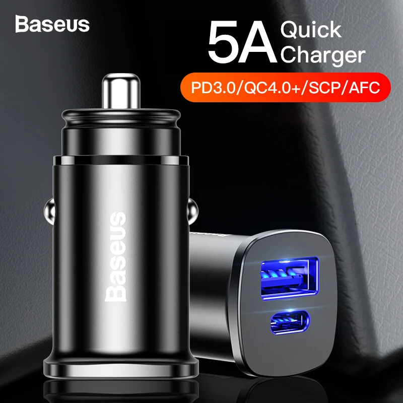 

Baseus Quick Charge 4.0 3.0 AFC SCP Car Charger For iPhone Samsung Xiaomi 30W Dual USB PD Type C Fast Charging Car Phone Charger