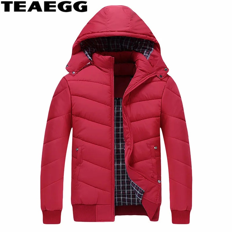 TEAEGG Red Parka Men Winter Jacket 2019 Hat Detachable Cotton Winter ...