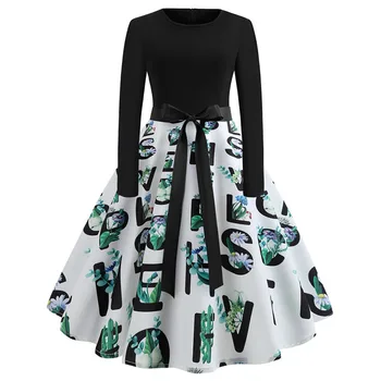 

Elegant Winter Vintage Dresses Robe Femme Hepburn Party Dress Women 50s 60s Casual Long Sleeve Swing Midi Dress Plus Size