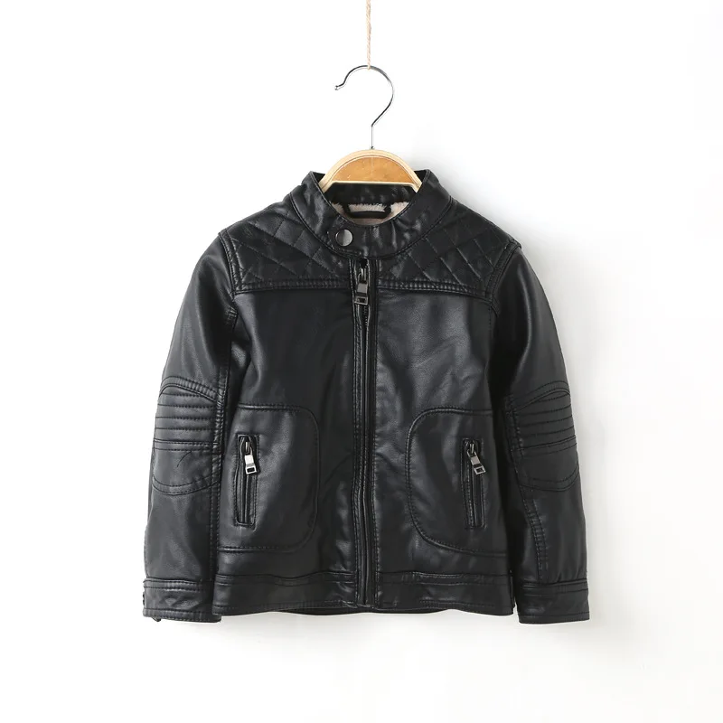 Kids Leather Jackets Handsome Boys Girls Winter Thick Fleece Warm Pu