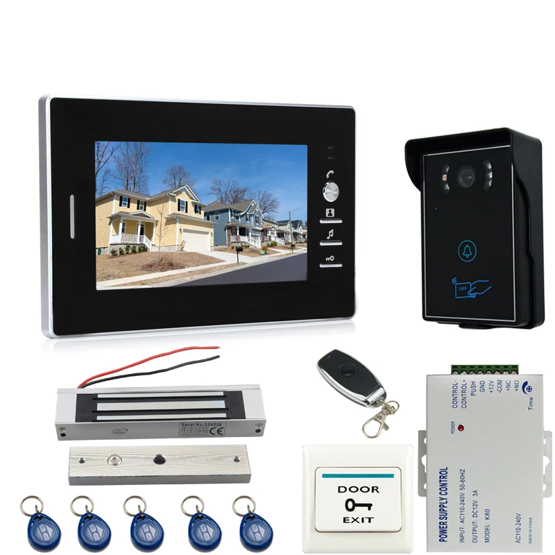 

JEX Wired Clear 7 inch LCD video door phone doorbell intercom system kit RFID waterproof Touch Key camera +180KG magnetic lock