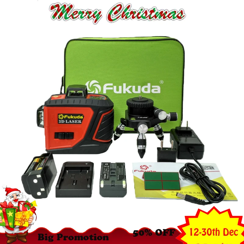 

Fukuda 12Lines 3D MW-93T self-Leveling 360 Horizontal And Vertical Cross Super Powerful Red Green Laser level Beam Line