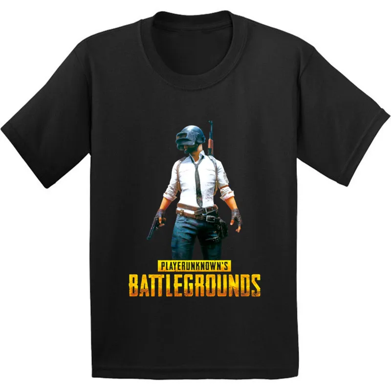 Детская Хлопковая футболка с рисунком игры Playerunknown's Battlegrounds PUBG; забавная одежда для малышей; Повседневная футболка для мальчиков и девочек - Цвет: Black A