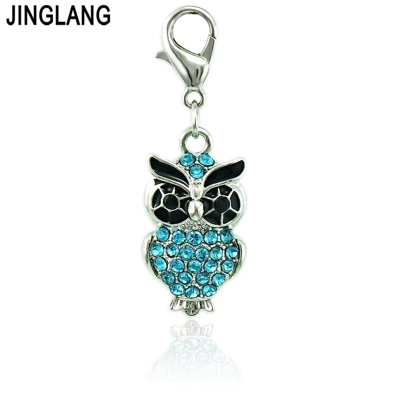 JINGLANG микс распродажа модный плавающий кулон Синие стразы животное застежка