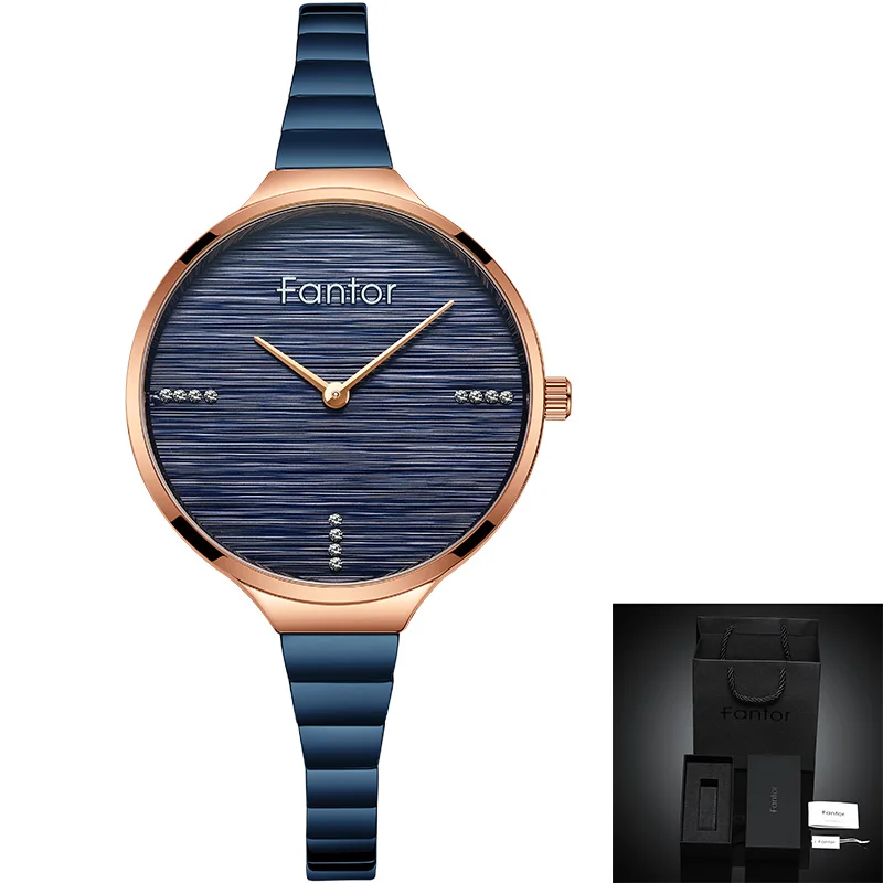 Fantor маленькие элегантные часы для женщин люксовый бренд наручные часы женские синие нержавеющая сталь Водонепроницаемый relogio feminino - Цвет: WF1023L02