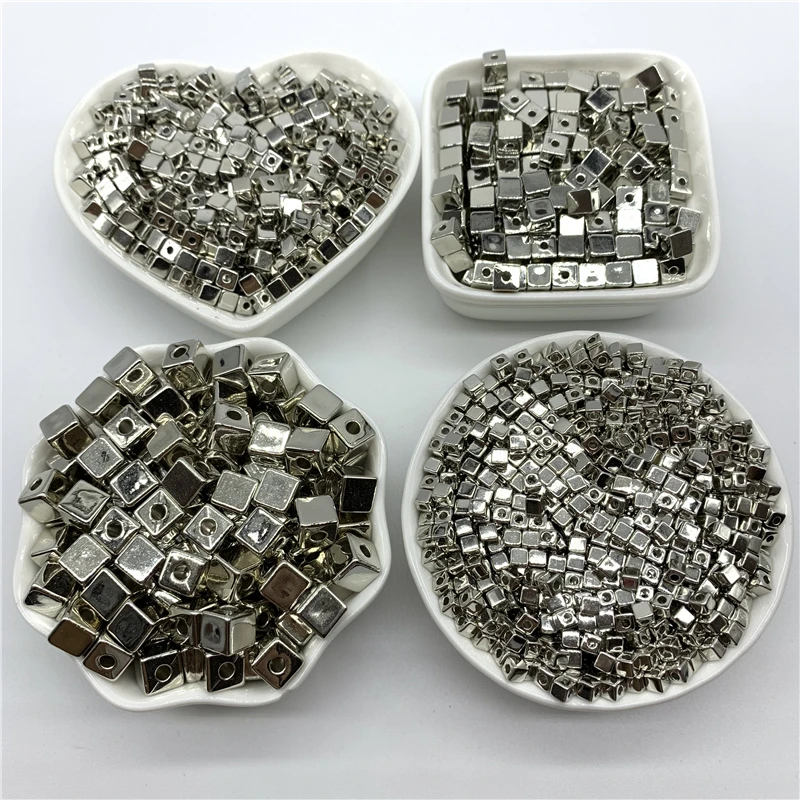 Silver 3 мм, 4 мм, 5 мм, 7 мм, акриловые бусины квадратной формы «сделай сам», бусины-разделители для изготовления ювелирных изделий, колье, браслет, серьги, аксессуары - Цвет: Silver