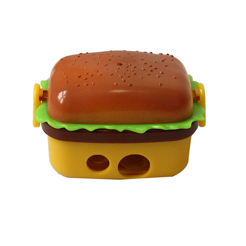 

Creative Design 2 Hole Hamburger Shape Pencil sharpener with two rubbers/eraser Kids School Pencil Knife Stationery Supplies