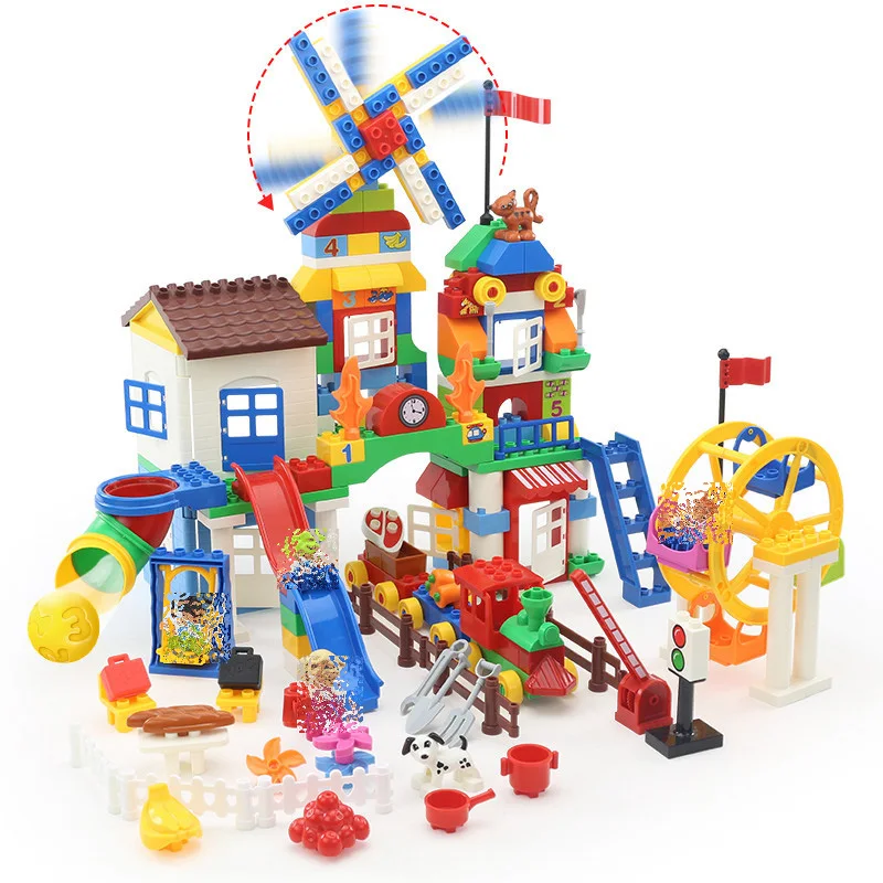 

HM 188 200Pcs model building blocks toys Compatible With Toys Duplo Rotating windmill Manor Ferris wheel Educational for Kids