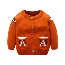 Модный Детский свитер с надписью кардиган с круглым воротом и длинными рукавами для мальчиков, Теплый мягкий свитер с кроличьим мехом для девочек осенняя одежда для маленьких мальчиков