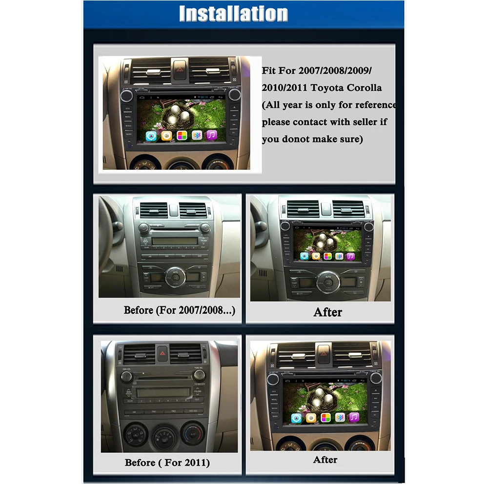 Excellent 2din 8" Octa-Core 2+32GB Android 8.1 Car Radio DVD Player with Capacitive Touch Screen MirrorLink for Toyota Corolla 2007-2011 5