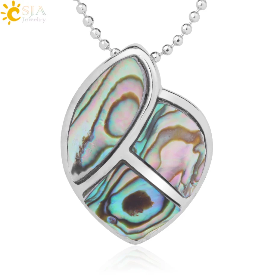 

CSJA Natural Abalone Shell Necklace Pendant Blue Multicolor Oyster Mother of Pearl Paua Mop Shell Splicing Geometry Jewelry F995