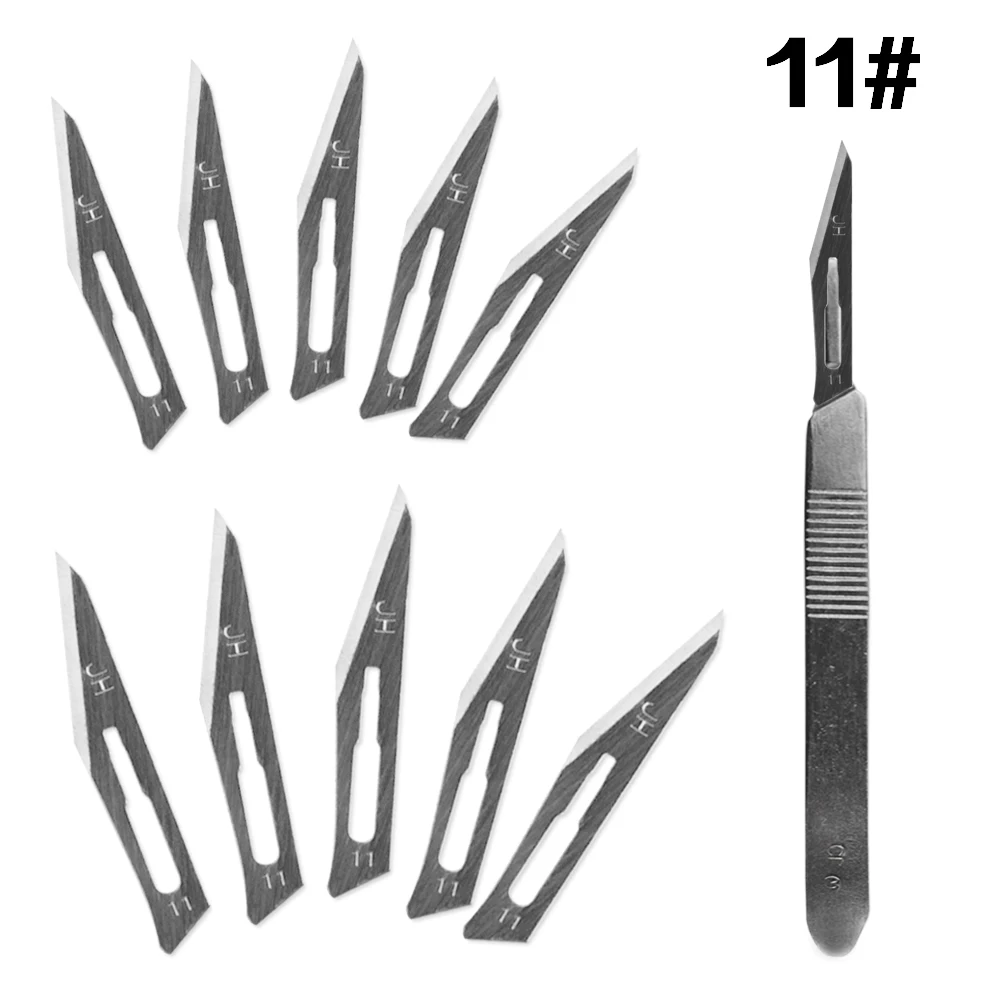 1 шт. нож для скальпеля с 10 лезвиями для лепки 10#11#12#15# хирургический нож для животных резьба по дереву ручка PCB резной нож - Цвет: 11set