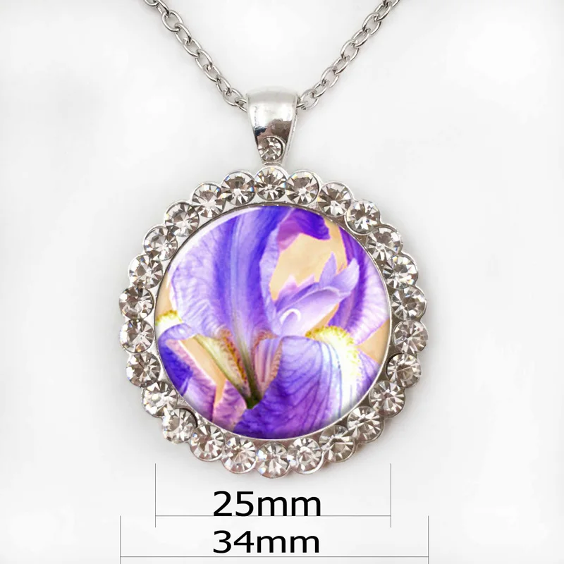 Iris Kalung Violet Biru Orange Putih Bunga Kalung Kaca Foto Art