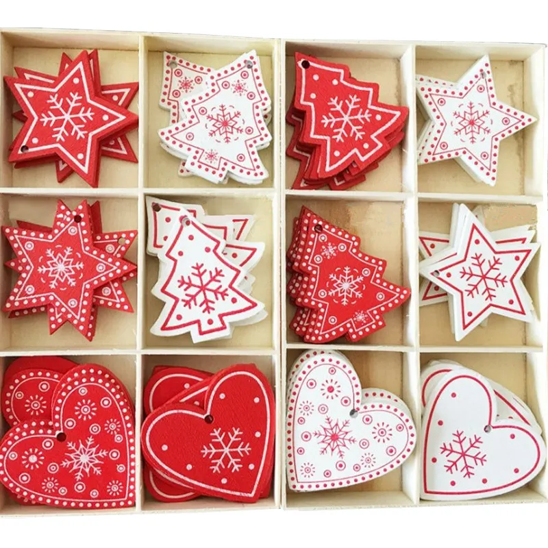 

10pcs New Year Natural Wood Christmas Tree Ornament Wooden Hanging Pendants Gifts Snow Elk Christmas Home Decora Navidad Natal.Q