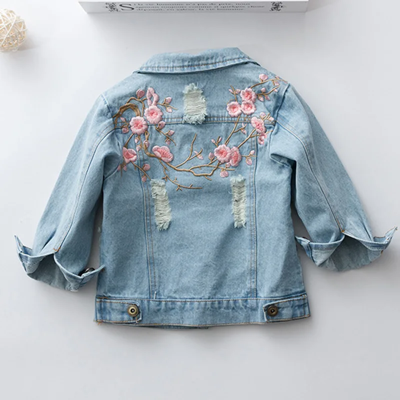Fashion Autumn Children Girls Vintage WASHED HOLE Denim Jeans Jackets Embroidery Flora Outwear Kids Clothes Casaco Coats S5581 | Детская