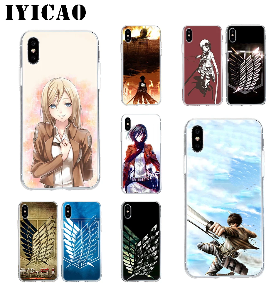 Жесткий чехол IYICAO Attack On Titan с логотипом японского аниме для iPhone 4 4S 5 5S Se 6 7 7plus 8 8Plus X