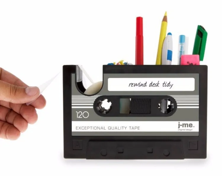 Новинка Многофункциональный держатель для карандашей с прозрачной лентой, винтажный держатель для карандашей в форме кассеты как диспенсер для ленты