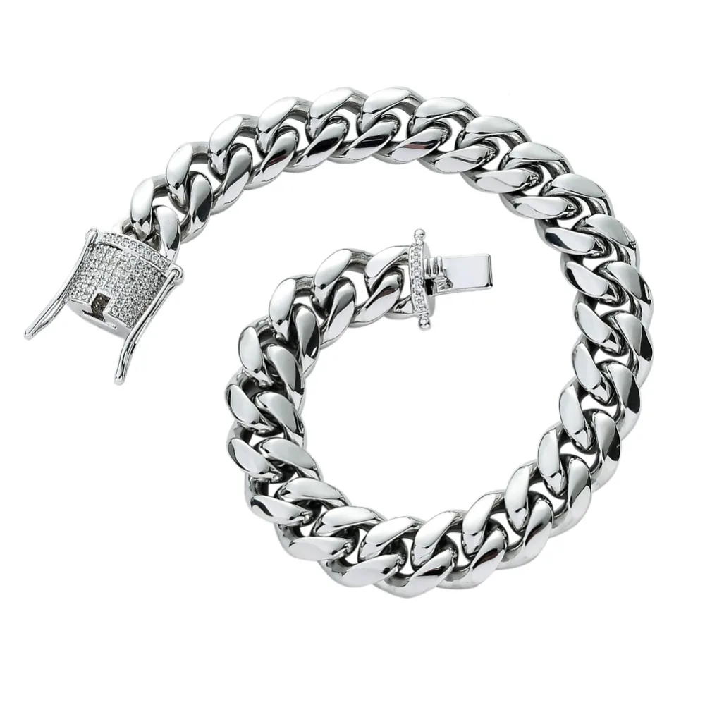 Для мужчин Iced Out 10 мм латунь CZ застежка из нержавеющей стали кубинской цепочки и ожерелья браслеты хип хоп ювелирные изделия CN085