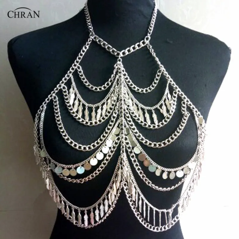 Chran New Boho Multi Layer Chain Bra Bralet Crop Top font b Sexy b font Bikini