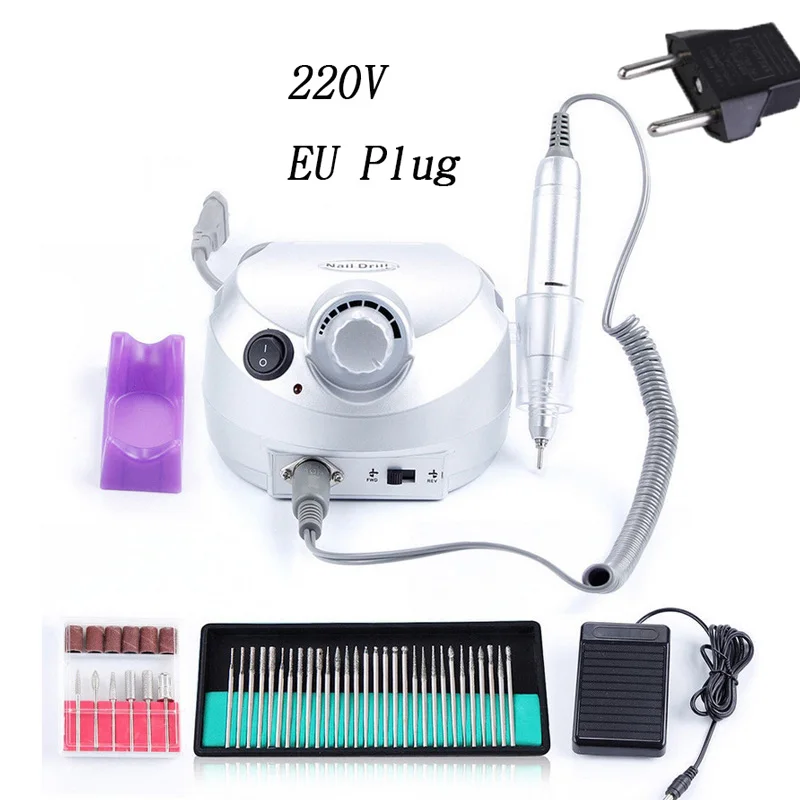 

35000RPM Nail Electric Manicure Machine US/EU with 30pcs Nail Drill Bits Set Pedicure Acrylic Gel Nail Art Polisher Machine Tool