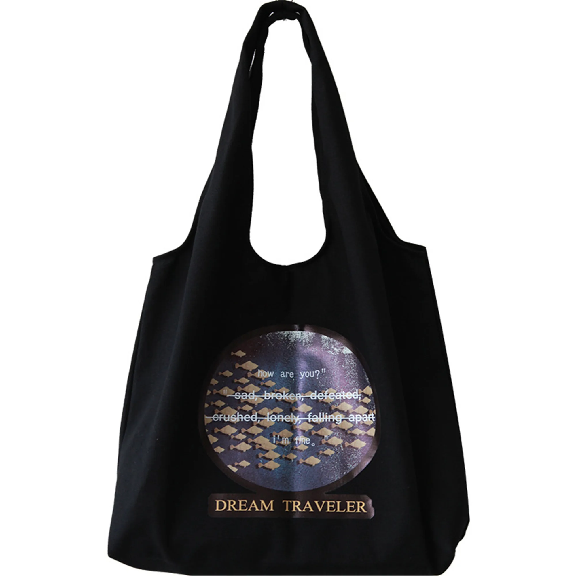 

Cotton Canvas Eco Shopping Tote Shoulder Bag Handbag Print Round Pattern BF31