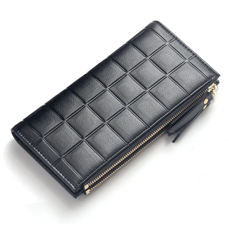

Fashion New Women Wallet PU Leather Plaid Zipper Wallet Tassel Purse Phone Money Card Holder Case Female Clutch Catera 5Colors