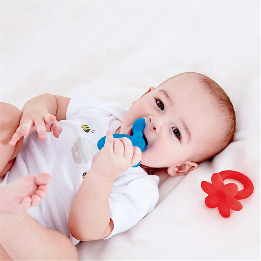 HAPE 2pcs Nanosilver Silica Gel Teethers Baby Soothing Ring Teether Chew Charms Baby Teething Toys Food Grade BPA Free Silicone