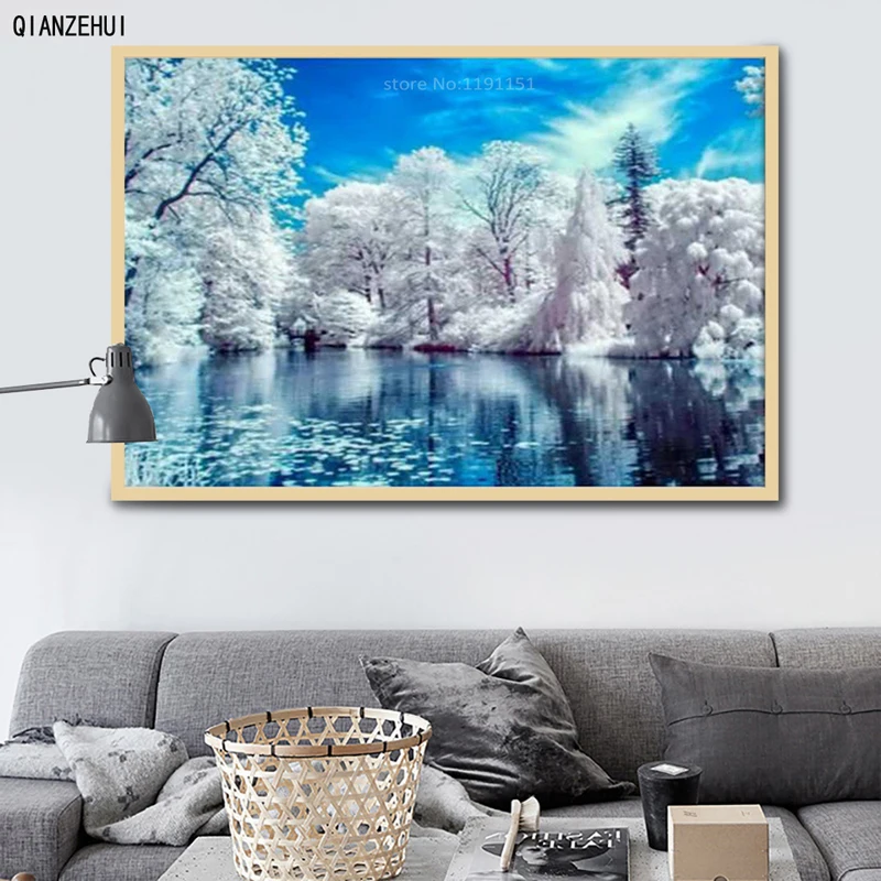

DIY Rhinestone plastic crafts painting diamond Lake snow magic Square diamond painting cross stitch full diamond embroidery