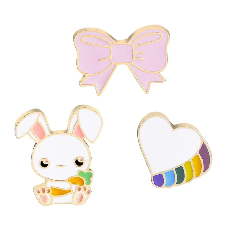 

Animal Rabbit Heart Bow Metal Lapel Pins Hard Enamel Pin Cute Badge Fashion Woman man jewelry