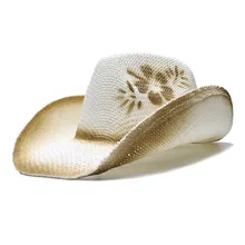 LUCKYLIANJI Для женщин Для мужчин летнее одноцветное Цветочный принт широкополая шляпа соломенная Пляжная Ковбой Западный Женская Ковбойская шляпа(один размер 60 см