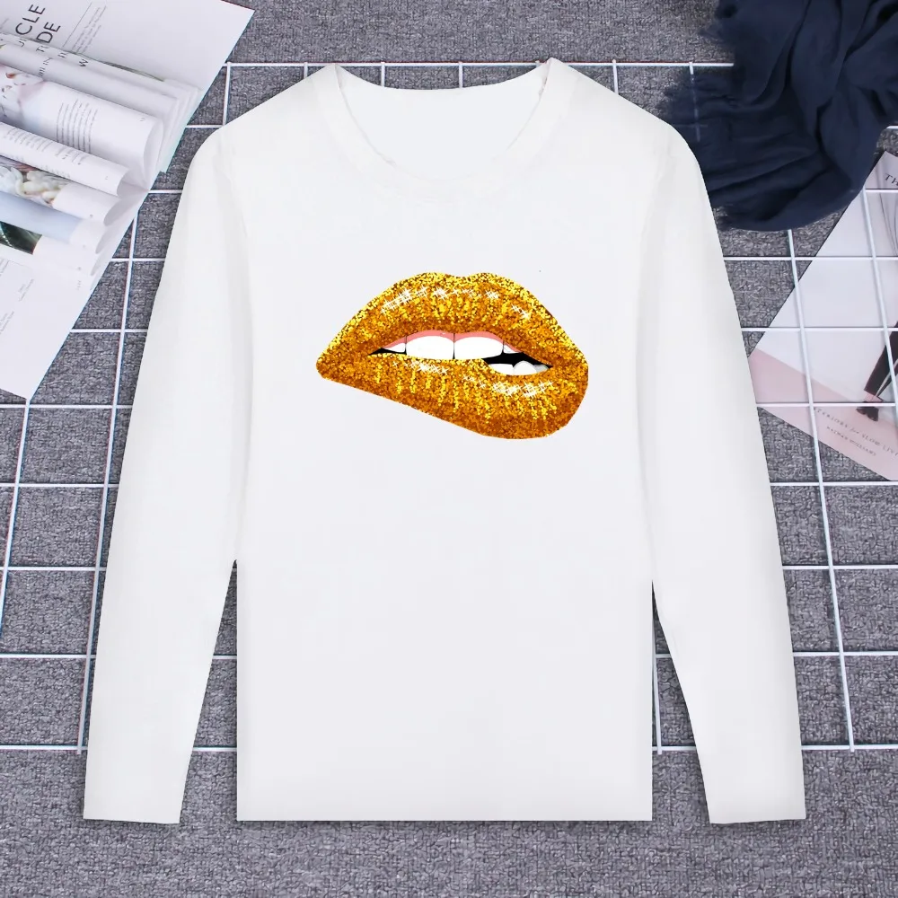 

2019 Pure Cotton T-Shirt Sexy Lips Pop Art Design Printed Long Sleeve Fashion Casual Tops & Tees Brand Unisex Clothing