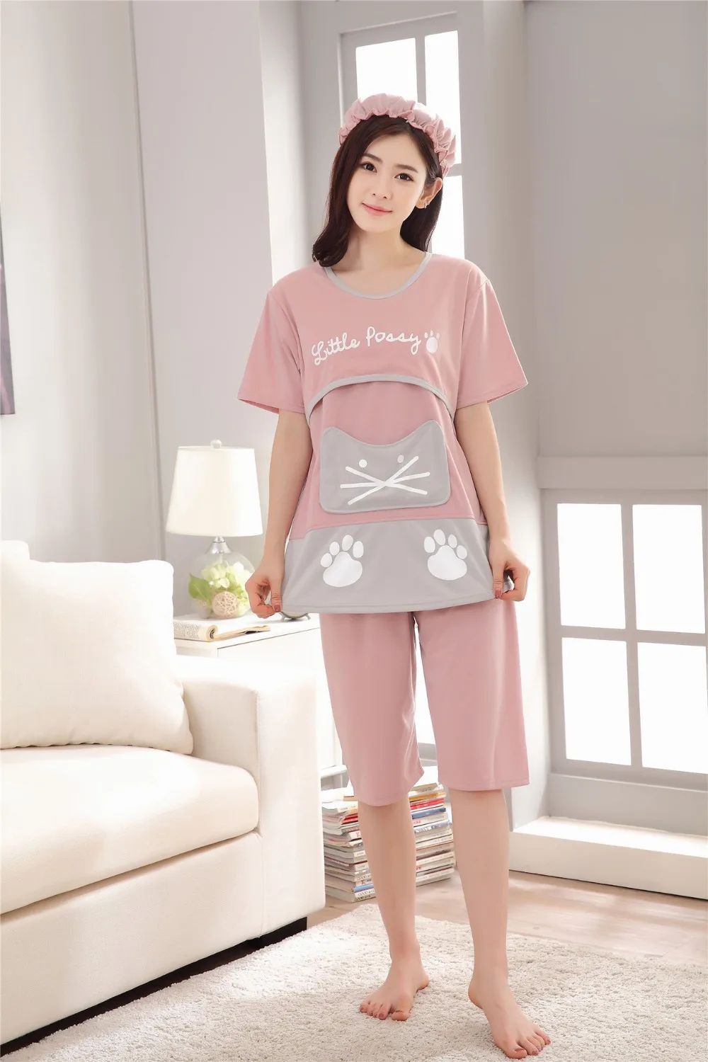 Bonito dos Desenhos Pijama para Mulheres Pijama de Algodão de Manga Roupas de Maternidade Fdfklak Animados Tamanho Grande Grávidas Curta Dormirwear Conjunto Verão 10 High Quality Mamãe e Bebê