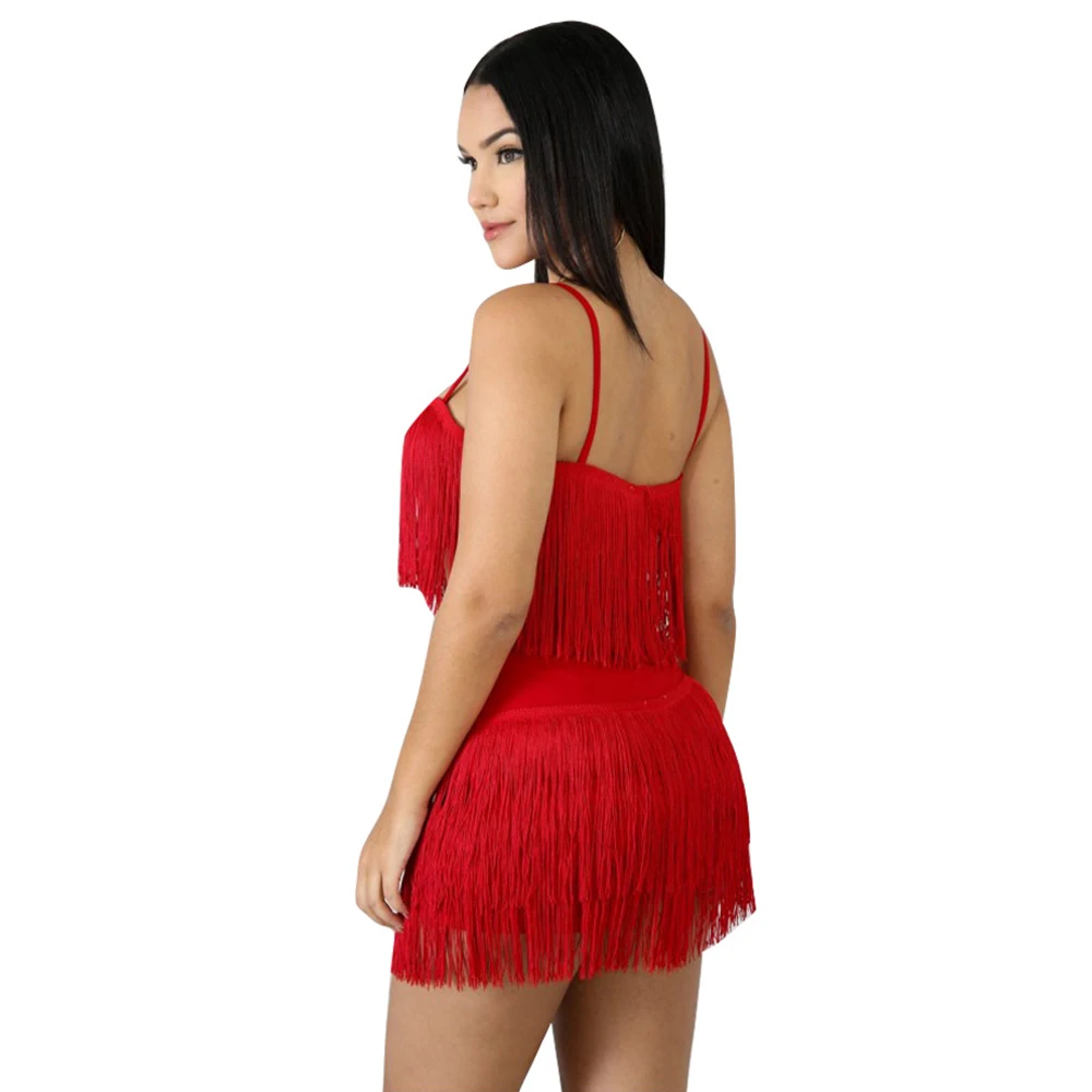 Adogirl Sexy Sleeveless Solid Tassel Two Piece Set Casual O Neck Crop Top With Mini Skirt Set Night Club Party Skinny Women Suit Adogirl Sexy Sleeveless Solid Tassel Two Piece Set Casual O Neck Crop Top With Mini Skirt Set Night Club Party Skinny Women Suit